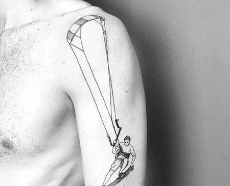 几何线条大臂降落伞纹身图案