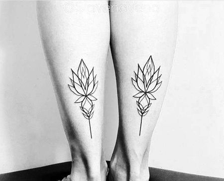 小清新几何小腿花卉纹身图案