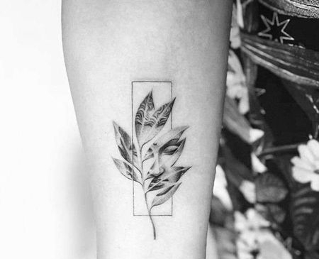 点刺线条小臂佛纹身图案