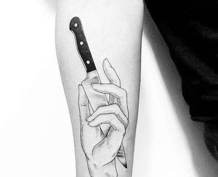 点线线条小臂手匕首纹身图案