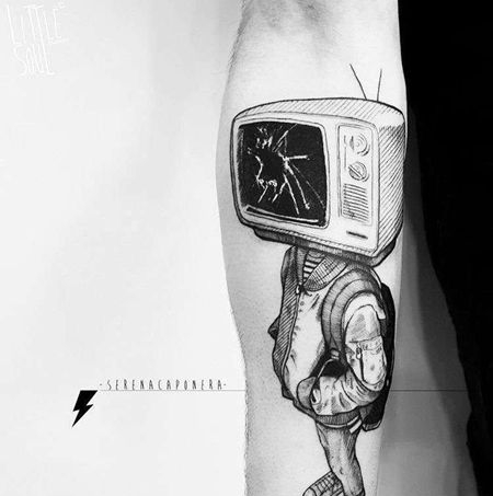 小臂线条人像纹身图案