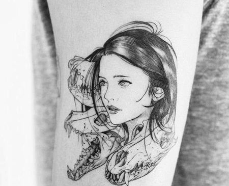 线条小腿人像骷髅纹身图案