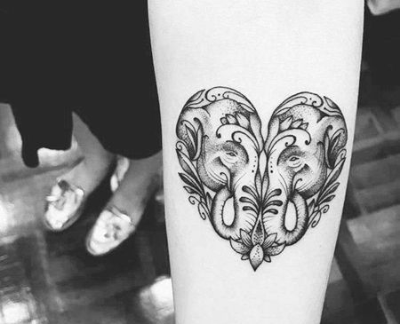 点刺线条小臂大象纹身图案