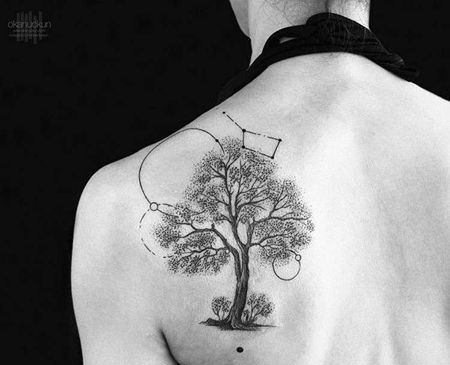 点刺点线后肩树纹身图案