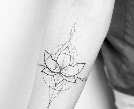 几何小清新线条小臂花卉纹身图案