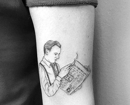 小清新线条小臂人像纹身图案