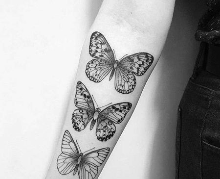 小清新线条小臂蝴蝶纹身图案