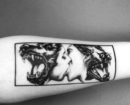 小清新小臂人像狼纹身图案