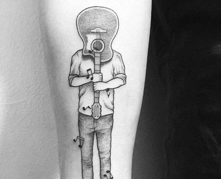 小清新小腿人像吉他纹身图案