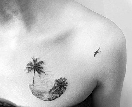 小清新锁骨海椰子树纹身图案