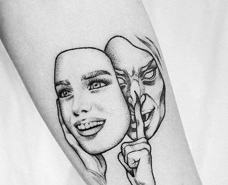 小清新小臂面具纹身图案