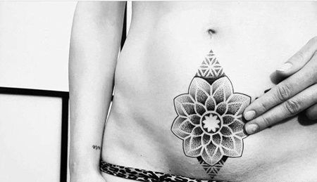 点刺几何小腹繁花纹身图案
