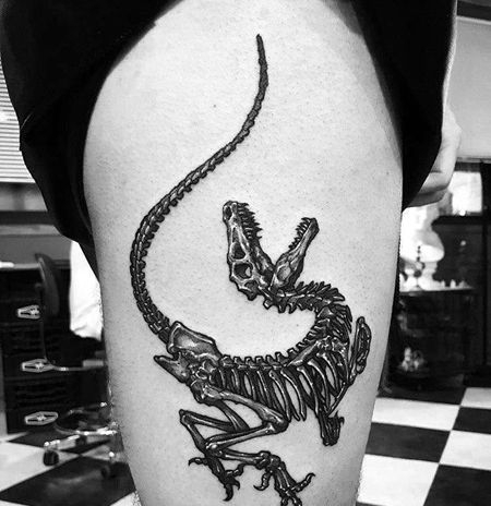 写实大腿恐龙骷髅纹身图案