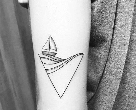 小清新几何线条小臂海浪纹身图案