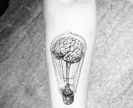 小清新小臂灯泡大脑纹身图案
