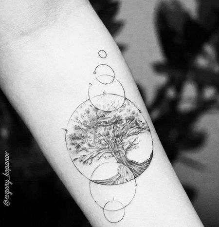 点刺几何线条几何小臂树纹身图案