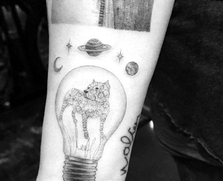 点线小臂灯泡狗星球纹身图案