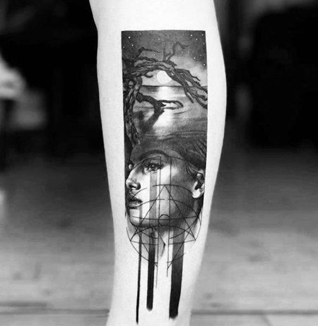 写实小臂人像海纹身图案