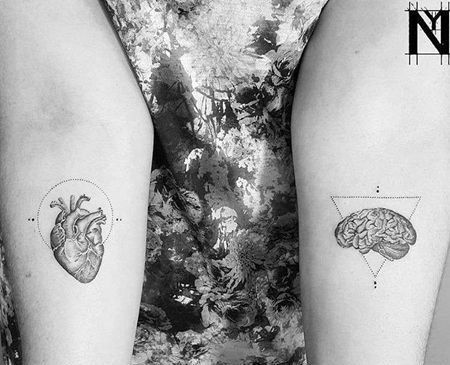小清新点刺小臂心脏大脑纹身图案
