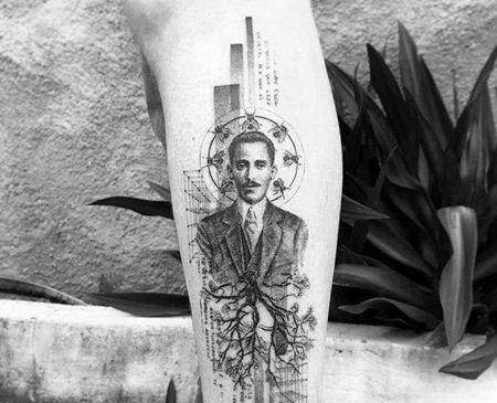 点刺写实小腿人像树纹身图案