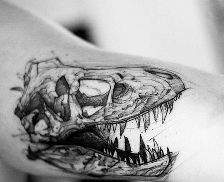 点线小腿恐龙骷髅纹身图案