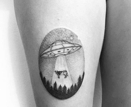 小清新点刺大腿飞碟纹身图案