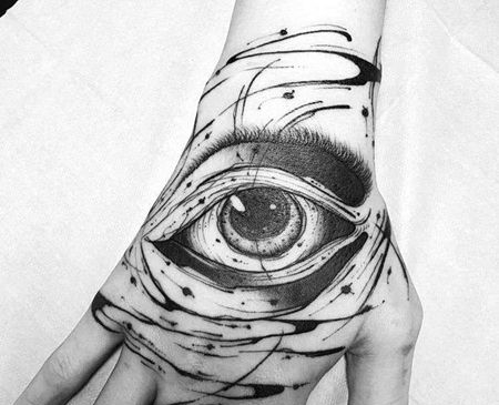 泼墨手背眼睛纹身图案