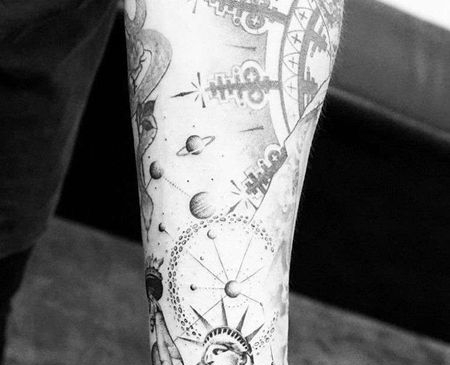 点刺小臂自由女神星球纹身图案