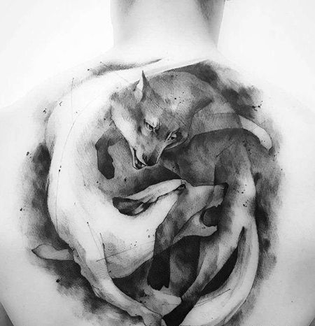 泼墨侧腰狐狸纹身图案