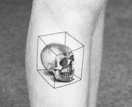 点刺几何小清新小腿骷髅纹身图案