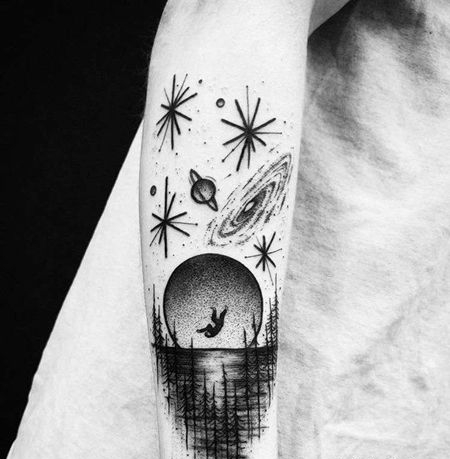 点刺线条小臂星球纹身图案