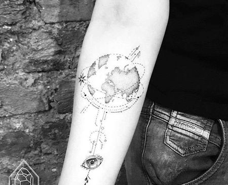 点刺小臂眼睛地球纹身图案