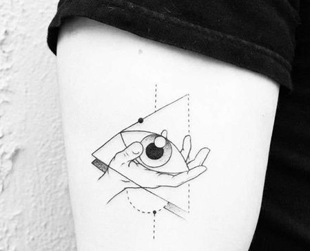小清新几何大腿眼睛手纹身图案