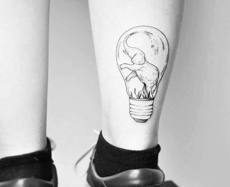 小清新小腿灯泡大象纹身图案