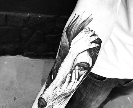 点线小臂狼人像纹身图案