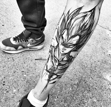 点线小腿七龙珠孙悟空纹身图案