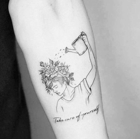 小清新点线小臂人像花卉纹身图案