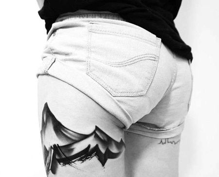 泼墨大腿山腿环纹身图案