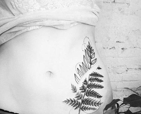 点线腹部叶子纹身图案
