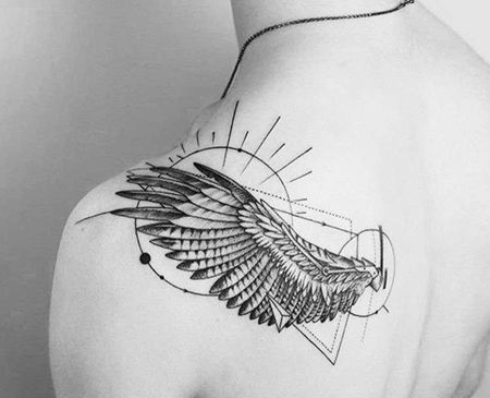 点线几何后背翅膀纹身图案