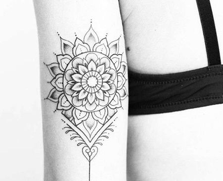 点刺线条小臂繁花纹身图案