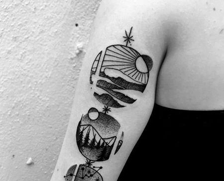 点刺大臂山太阳星星纹身图案