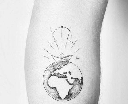 小清新点刺小腿地球纹身图案