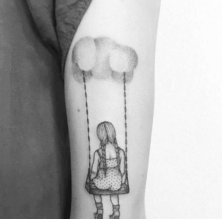 点刺小清新小臂气球人像秋千纹身图案