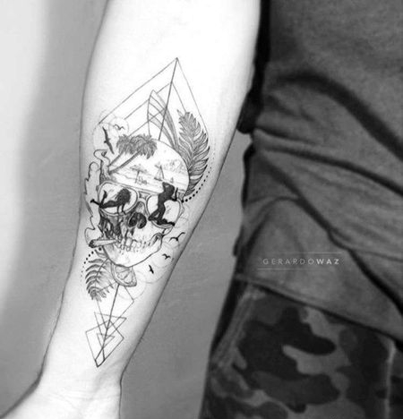 小臂线条骷髅海纹身图案