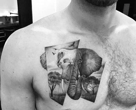 写实锁骨大象纹身图案