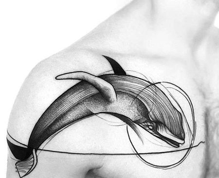 点线锁骨鲸鱼纹身图案