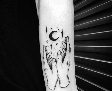 小清新大臂手月亮纹身图案
