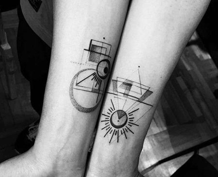 小清新点刺几何小臂太阳纹身图案