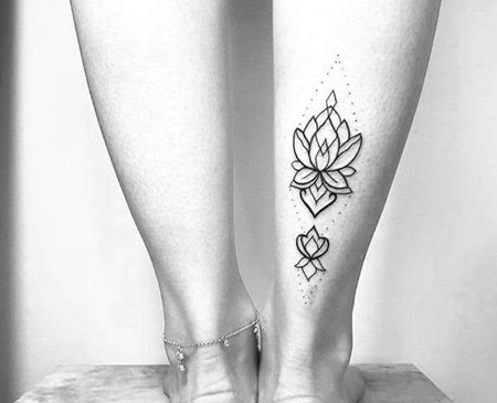 线条小清新小腿繁花纹身图案